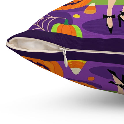 🍬🎃 The Lady Of Candy Corn Hollow Square Pillow – Colorful Halloween Charm
