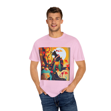 Black Cat in Kimono Unisex Garment-Dyed T-shirt