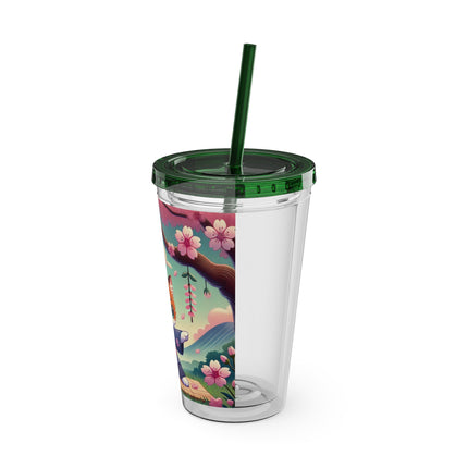 Samurai Kitten Sunsplash Tumbler with Straw, 16oz