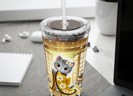 Playful Kitten in the Tea Room Sunsplash Tumbler with Straw, 16oz