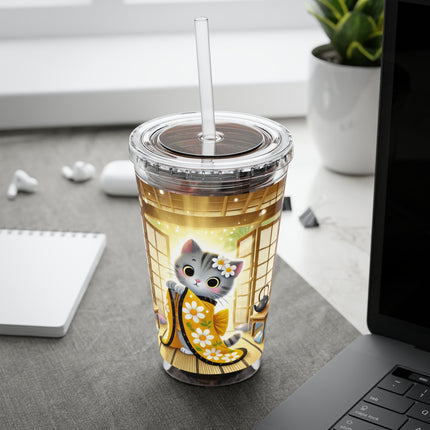 Playful Kitten in the Tea Room Sunsplash Tumbler with Straw, 16oz