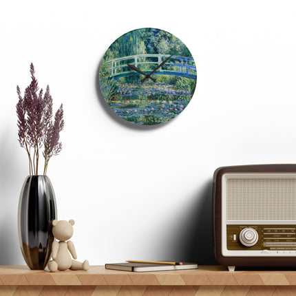 Water Lilies and Japanese Bridge by Claude Monet Acrylic Wall Clock, Round and Square