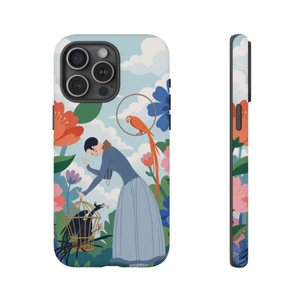 🦜🌺 The Lady Of The Garden Aviary Phone Case – Art Deco Floral Whimsy