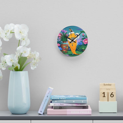 🌺✨ The Lady Of The Golden Lotus Garden Acrylic Wall Clock – Art Deco Floral Fantasy