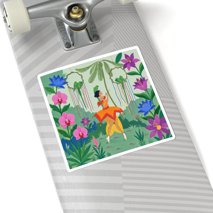 🦜🌺 The Parrot Dancer Kiss-Cut Stickers – Art Deco Tropical Whimsy