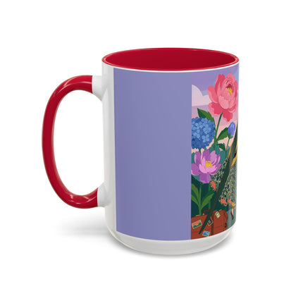 The Lady And The Crimson Birdcage Colorful Mugs – Art Deco Tropical Garden Elegance