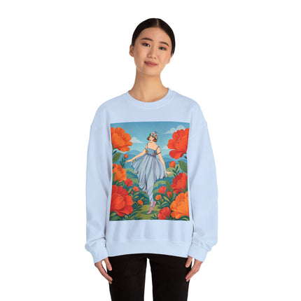 🌺🩵 The Poppy Hill Promenade Crewneck Sweatshirt – Art Deco Fashion Whimsy