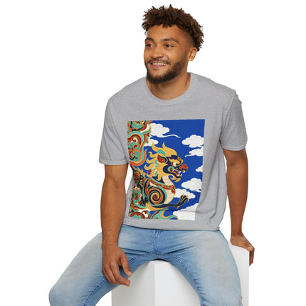 🦁☁️ The Celestial Snow Lion Softstyle T-Shirt – Tibetan Mythical Guardian & Sacred Clouds