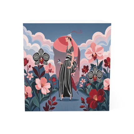 🌸🖤 The Striped Orchid Promenade Note Cube – Art Deco Floral Fashion