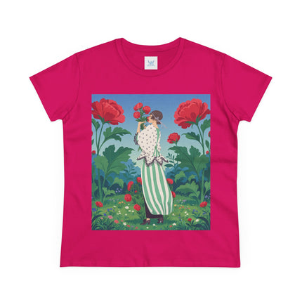 🌹🌿 The Scarlet Rose Garden Cotton Tee – Art Deco Floral Whimsy