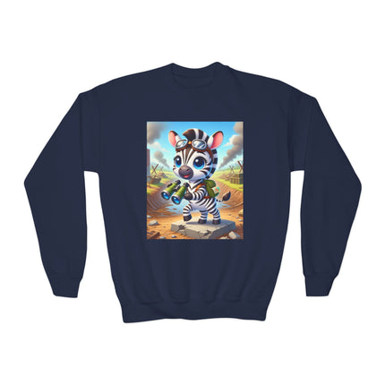 Zebra Lookout Youth Crewneck Sweatshirt – Adventure, Curiosity & Explorer Spirit