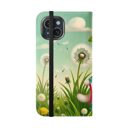 🌾🌼 Geisha Kitten and the Dandelion Wish Flip Case – Gentle Wishes & Quiet Wonder