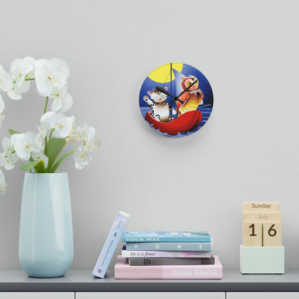 Embarking on a Moonlit Journey Acrylic Wall Clock, Round and Square