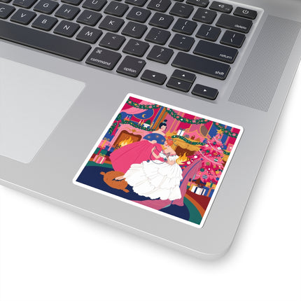 🎀🔥 Christmas By The Fireside Kiss-Cut Sticker – Art Deco Holiday Elegance