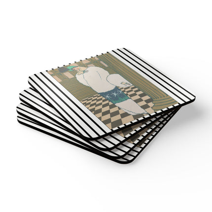Les Hermines by Georges Lepape Corkwood Coaster Set