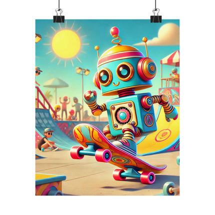🛹🤖 The Skate Park Robot Matte Vertical Poster – Action, Energy & Retro Fun