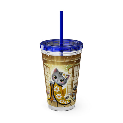 Playful Kitten in the Tea Room Sunsplash Tumbler with Straw, 16oz