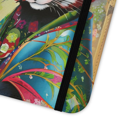 🦝✨ Cybernetic Red Panda Flip Case – Neon Charm & Futuristic Wonder