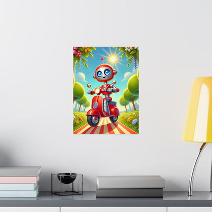 🤖🌿 The Traveling Robot Matte Vertical Poster – Adventure, Curiosity & Playful Discovery