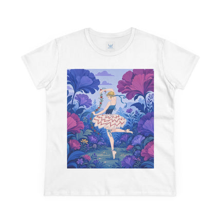 🌸🩰 The Enchanted Garden Ballet Cotton Tee – Art Deco Floral Whimsy