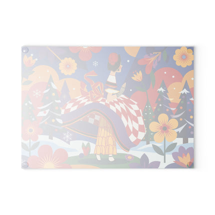 🌈❄️ The Lady Of The Kaleidoscope Snow Glass Cutting Board – Art Deco Holiday Fantasy