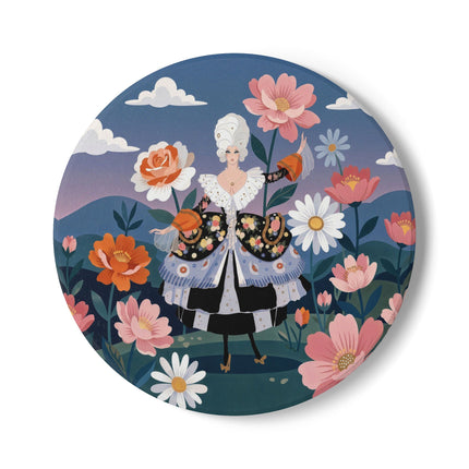🌸🎀 The Grand Floral Promenade Ceramic Coaster – Art Deco Fashion Fantasy