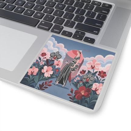 🌸🖤 The Striped Orchid Promenade Kiss-Cut Stickers – Art Deco Floral Fashion