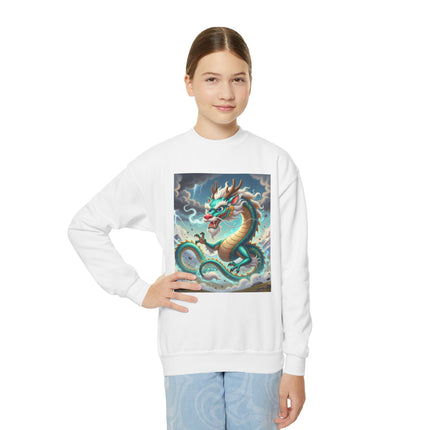 Tibetan Dragon in Battle Youth Crewneck Sweatshirt – Power, Motion & Mythic Adventure