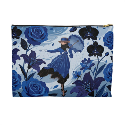 ☔💙 The Blue Rain Promenade Accessory Pouch – Art Deco Floral Fashion