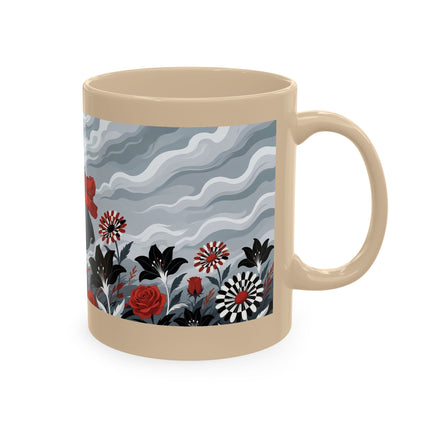 ☂️🌹 The Lady In The Windy Rose Garden Ceramic Mug – Art Deco Fashion Whimsy