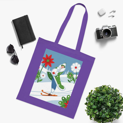 🎿🌺 The Winter Garden Skier Cotton Tote Bag – Colorful Winter Adventure