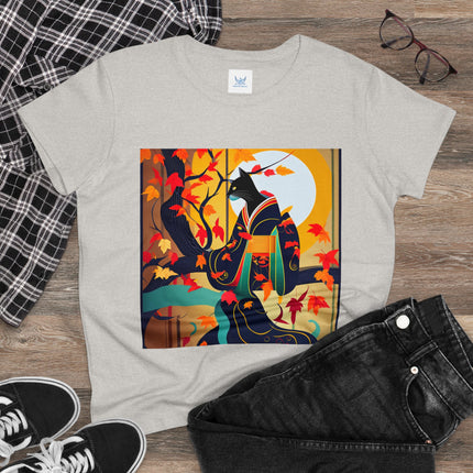 Black Cat in Kimono Women's Midweight Cotton Tee
