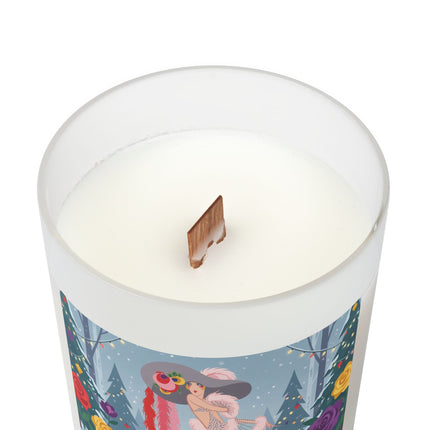 🌹🕯️ The Lady Of The Winter Rose Promenade Frosted Glass Candle – Art Deco Christmas Glamour
