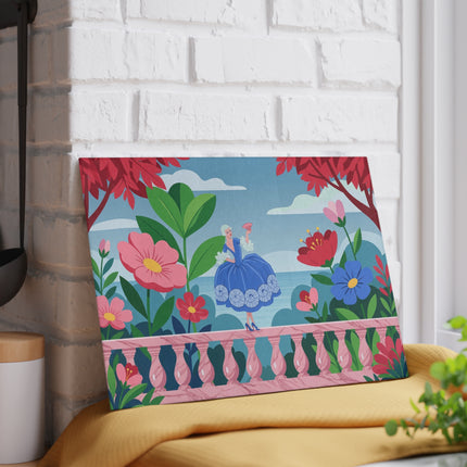🌸💙 The Lady Of The Garden Terrace Glass Cutting Board – Art Deco Floral Fashion Elegance