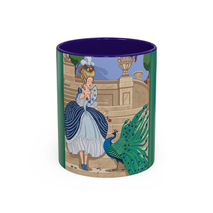 The Peacock's Admiration Colorful Mug (11oz, 15oz) – Rococo Elegance, Peacock Beauty & Garden Charm