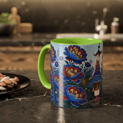 💙🌺 The Sapphire Blossom Garden Dancer Colorful Mug – Art Deco Fashion Fantasy
