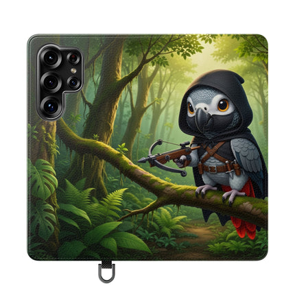 🪶🌲 The African Grey Sentinel Flip Case – Quiet Strength & Woodland Adventure