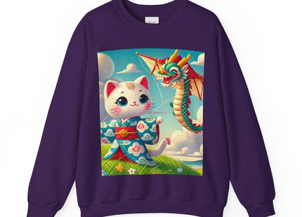 Geisha Kitten and the Dragon Kite Heavy Blend™ Crewneck Sweatshirt