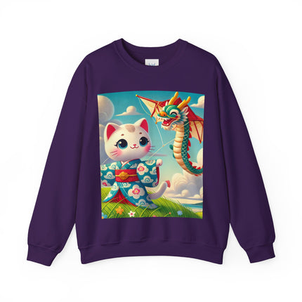 Geisha Kitten and the Dragon Kite Heavy Blend™ Crewneck Sweatshirt
