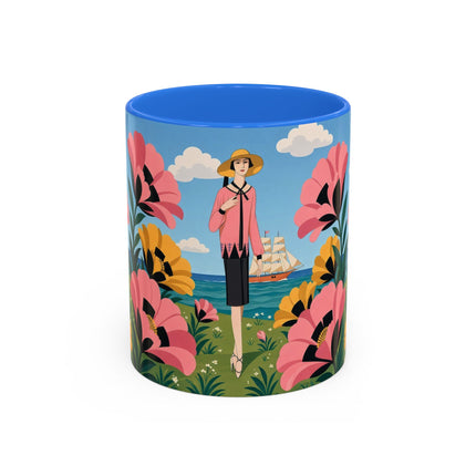 🌸⛵ The Seaside Blossom Promenade Colorful Mug – Art Deco Coastal Elegance