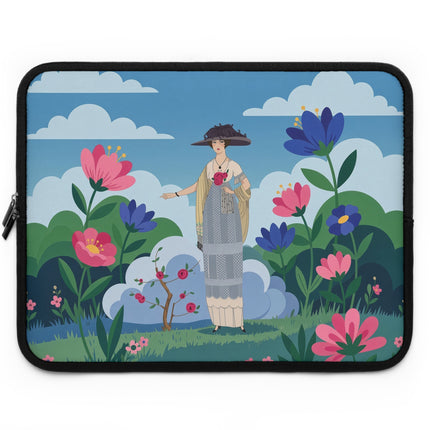 🌸🎀 The Lady In The Summer Garden Laptop Sleeve – Art Deco Floral Elegance