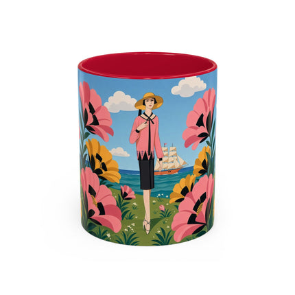🌸⛵ The Seaside Blossom Promenade Colorful Mug – Art Deco Coastal Elegance