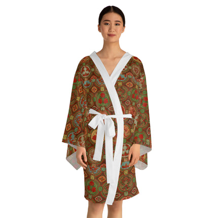Japanese Fan Pattern by G.A. Audsley Long Sleeve Kimono Robe (AOP)
