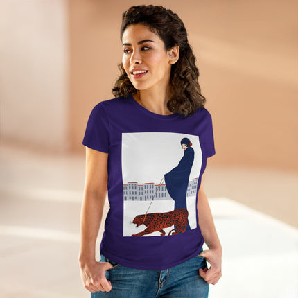 🐆🖤 The Lady With The Leopard Cotton Tee – Art Deco Fashion Illustration