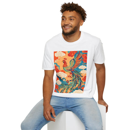 🐦🌞 The Celestial Phoenix Softstyle T-Shirt – Golden Clouds & Mythical Splendor
