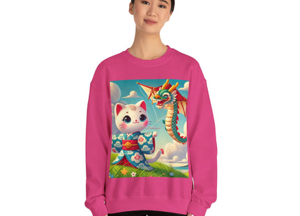 Geisha Kitten and the Dragon Kite Heavy Blend™ Crewneck Sweatshirt