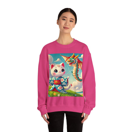 Geisha Kitten and the Dragon Kite Heavy Blend™ Crewneck Sweatshirt