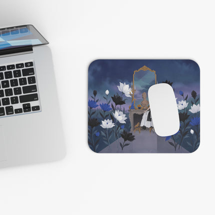 🖤💙 The Lady Before The Midnight Mirror Mouse Pad – Art Deco Floral Elegance