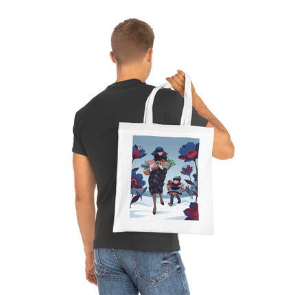 🎁🌺 The Christmas Gift Garden Stroll Cotton Tote Bag – Art Deco Holiday Elegance