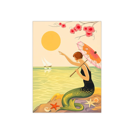 🧜‍♀️☂️ The Mermaid With The Parasol Ceramic Tile – Art Deco Seaside Fantasy